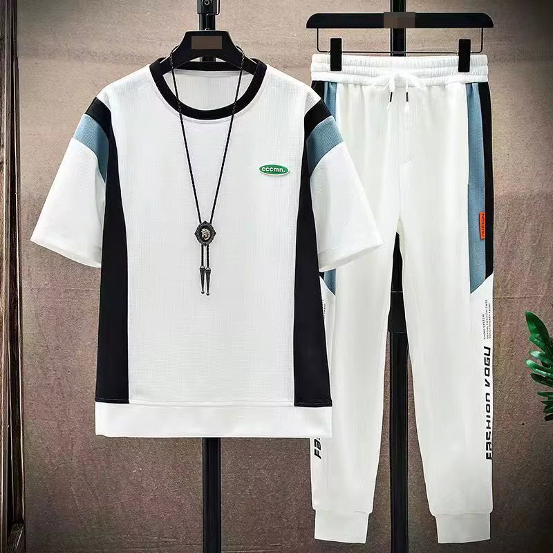 High Quality Summer Youth Fashion Brand Casual Sports Two-piece Set Boys' Short Sleeved and Long Pants Set_0