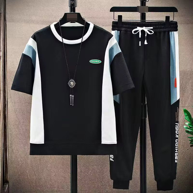 High Quality Summer Youth Fashion Brand Casual Sports Two-piece Set Boys' Short Sleeved and Long Pants Set_3