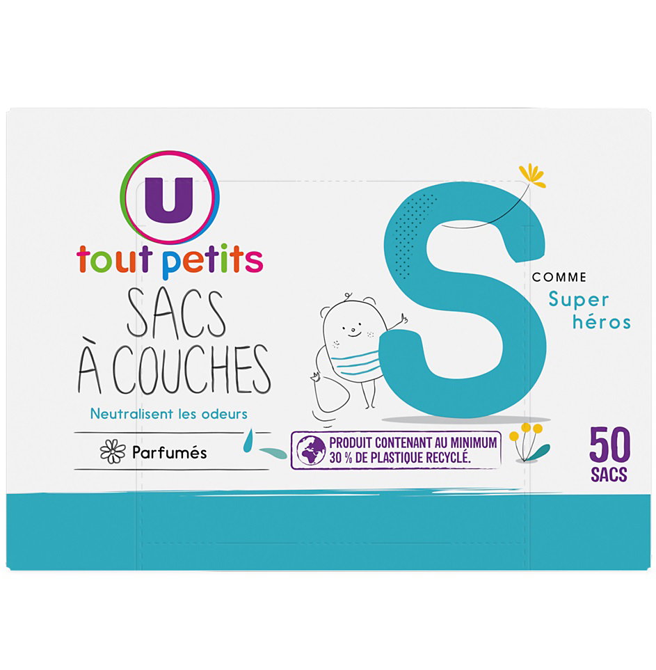 Sacs à couches parfumés, U Tout Petits, 50 Unités