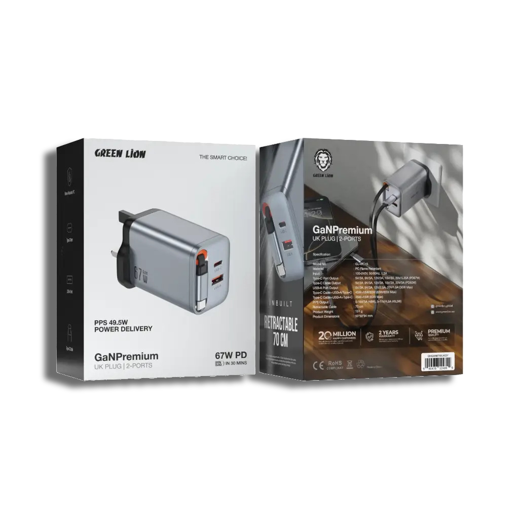 Green Lion GaNPremium UK Plug Wall Charger PD 40W - Gray_0