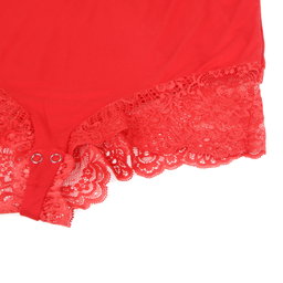 Red  Cotton and Lace Bodysuit