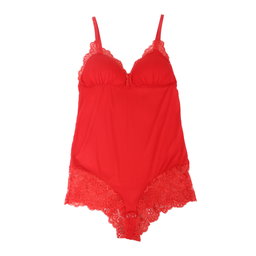 Red  Cotton and Lace Bodysuit