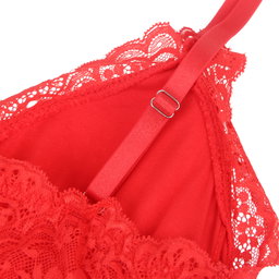 Red  Cotton and Lace Bodysuit