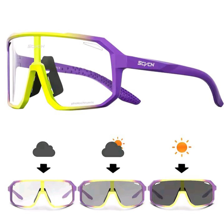 SCVCN Photochromic Cycling Glasses – Purple & Yellow Frame