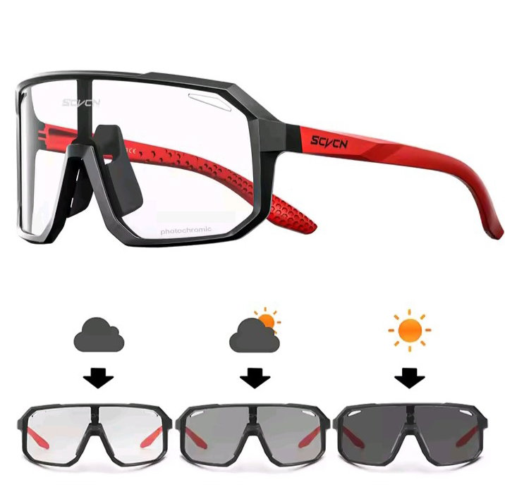 SCVCN Photochromic Cycling Glasses – Black & Red Frame