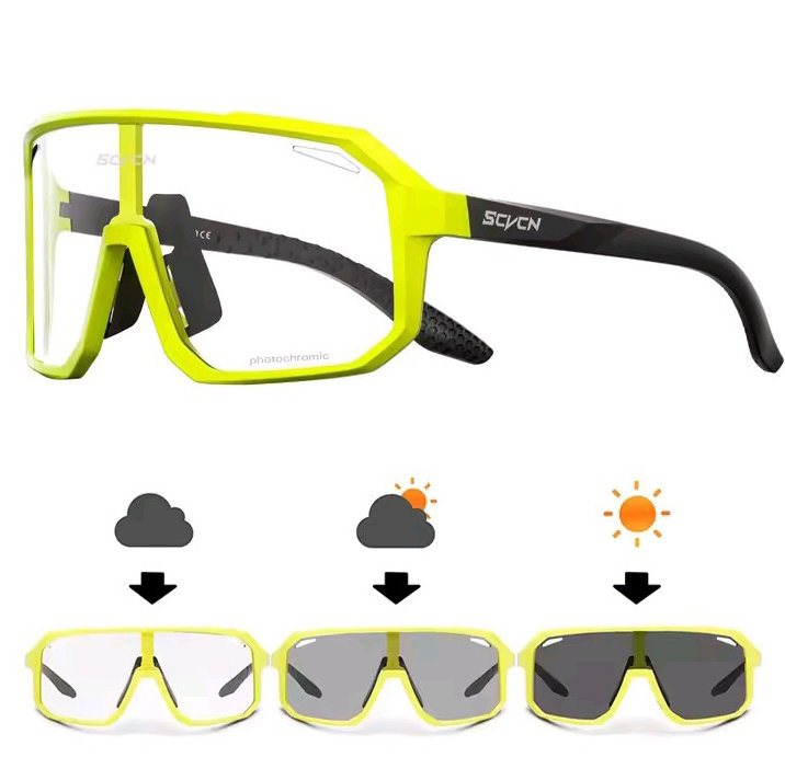 SCVCN Photochromic Cycling Glasses – Neon Yellow & Black Frame_0