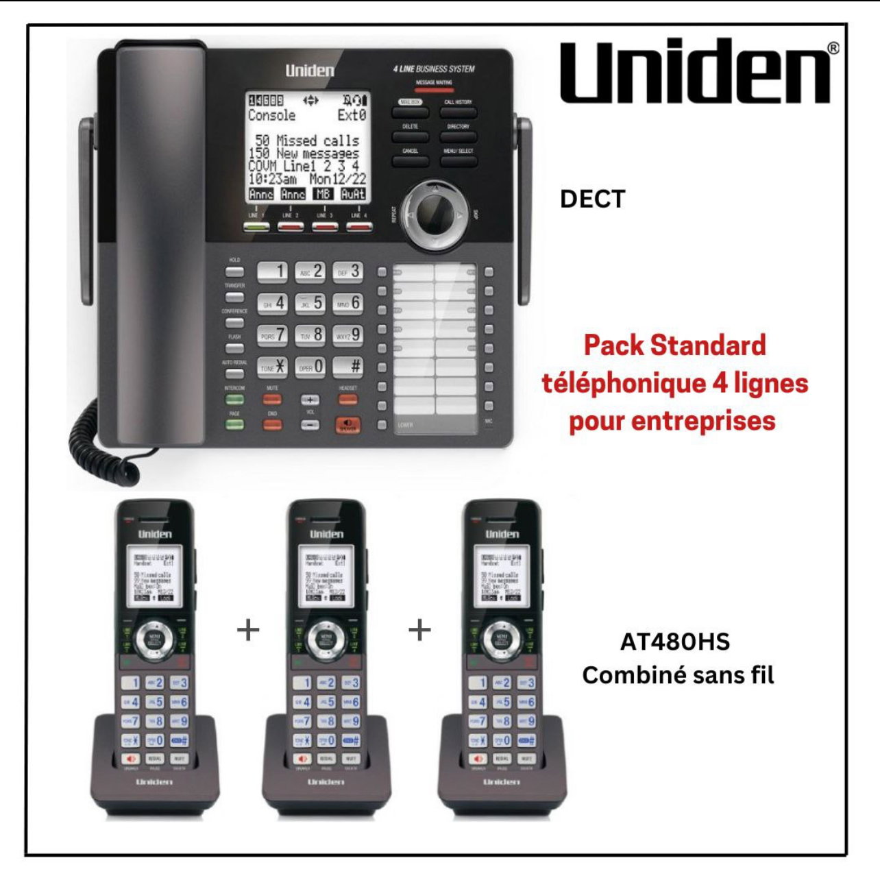 Uniden Pack3 Standard sans fil 1 Console AT4801 & 3 Combinés AT480HS_0