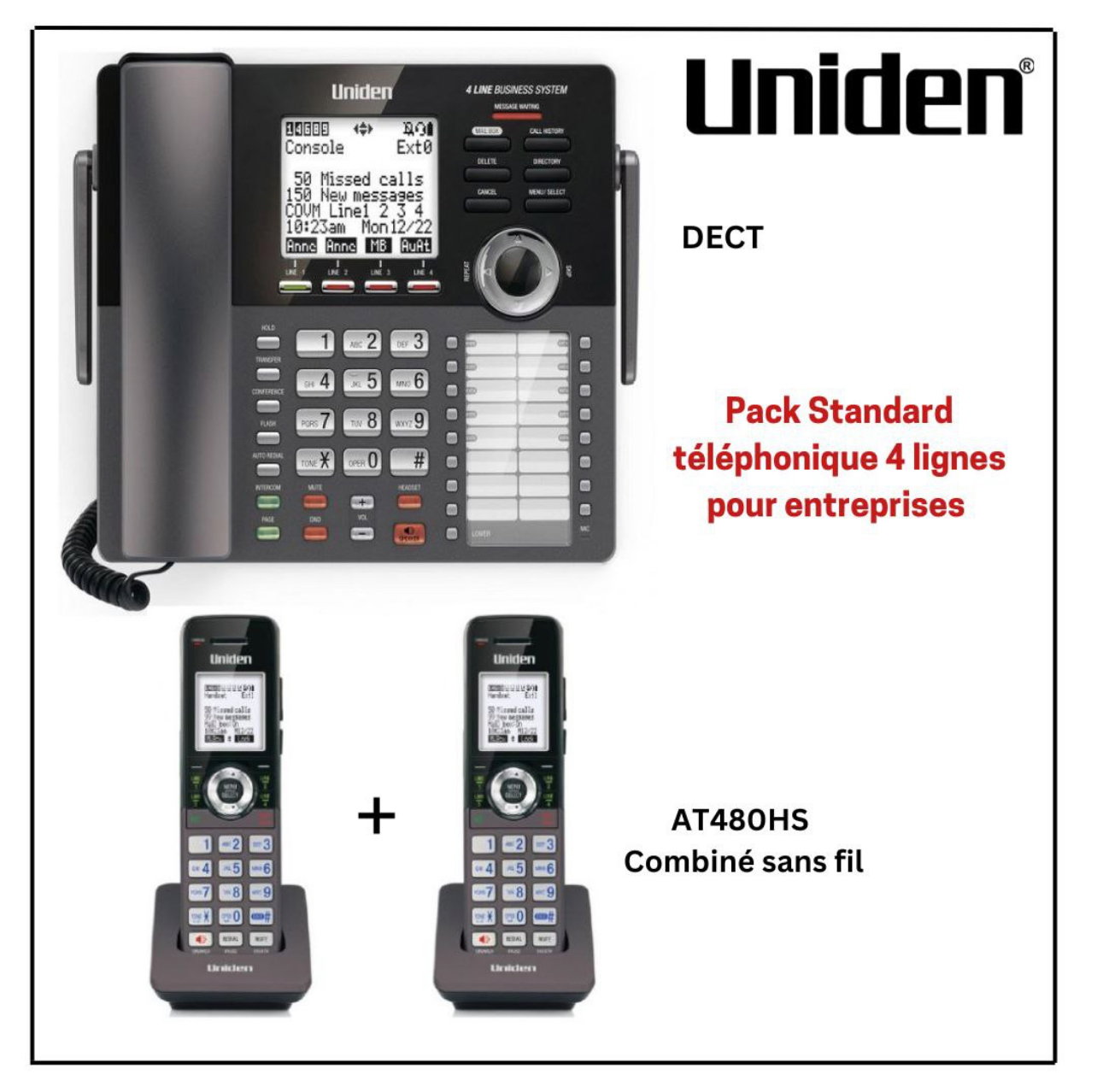 Uniden Pack2 Standard sans fil 1 Console AT4801 & 2 Combinés AT480HS_0