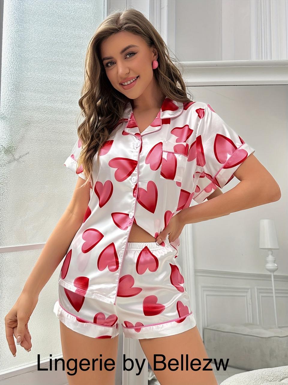 Satin Heart Print pyjama