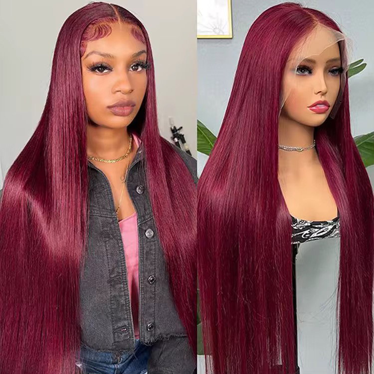 XuChang Factory Human Hair Wigs Wholesale Body Wave 99J Color 13X4 Lace Front Wig With Baby Hair_7