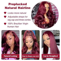 XuChang Factory Human Hair Wigs Wholesale Body Wave 99J Color 13X4 Lace Front Wig With Baby Hair