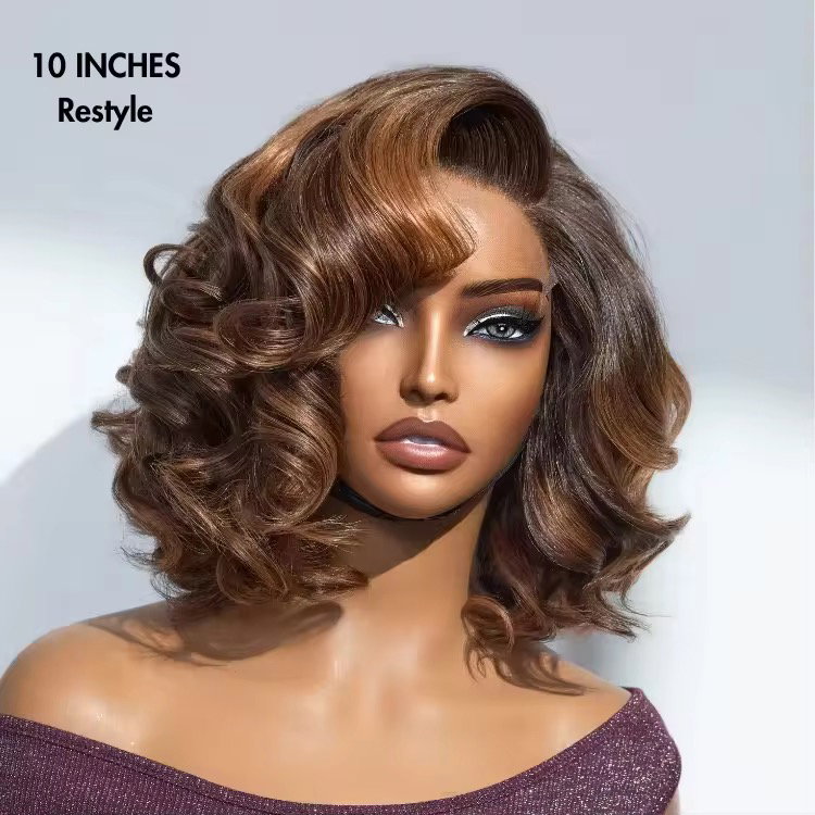 Natural Black Short Curly Indian Hair Wigs, Ready to Go Loose Wave Glueless Minimalist 4x4 Lace Short Bob Wig for Women_3