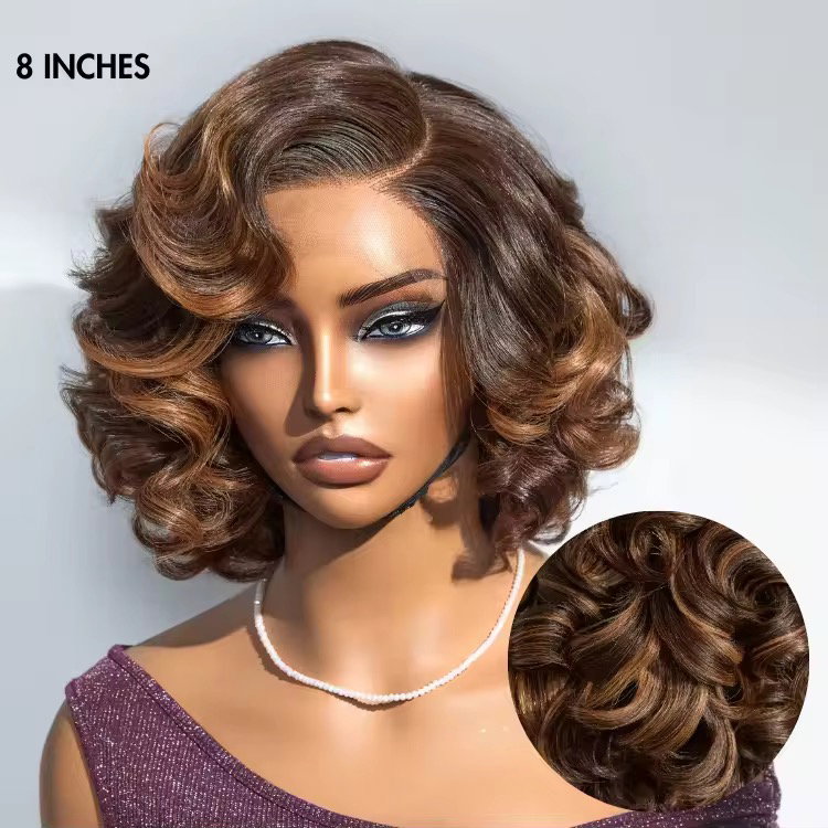 Natural Black Short Curly Indian Hair Wigs, Ready to Go Loose Wave Glueless Minimalist 4x4 Lace Short Bob Wig for Women_2