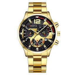 Wholesale Alloy Fashion Stainless Steel Quartz Watch Bracelet Jewelry Set Classic Gold Geneva Watches Set for Men