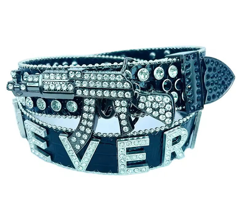 Customized New Style Western Crystal Belt with PU Leather and Rhinestone Alloy Buckle for Daily Use_1