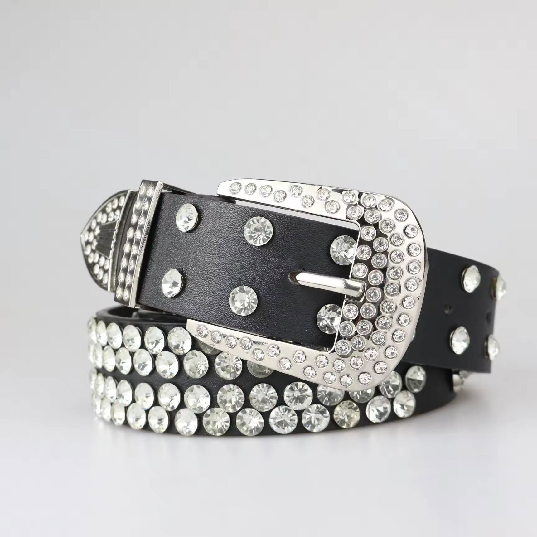 Custom Designer Bling Bling Western Bo Simon Belt Cowboy Skull Diamond Pu Leather Rivet Rhinestone Belts for Men Women_1