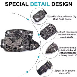 2024 New Retro Metal for Buckle Design Punk Crystal Eagle Belt with Diamond Fashion Cowboy Rhinestone Western Leather Belt