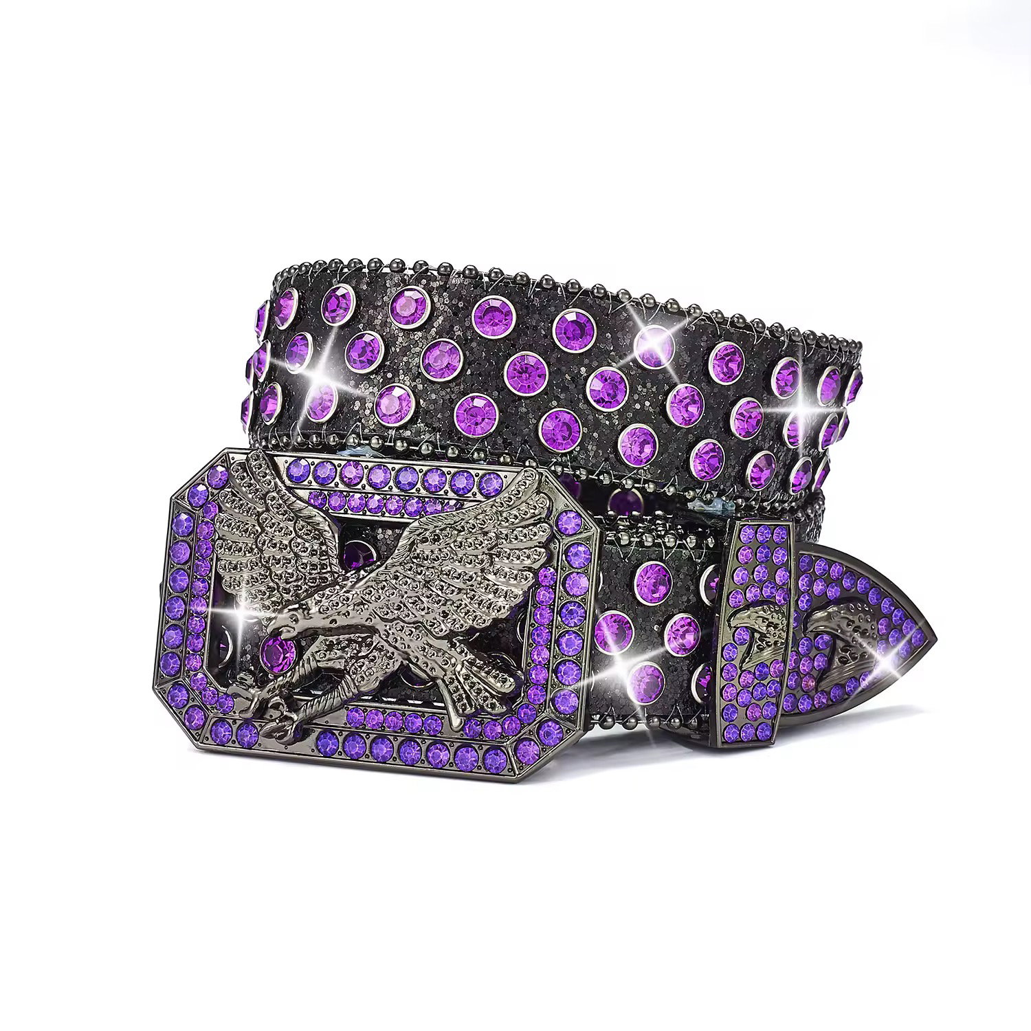 2024 New Retro Metal for Buckle Design Punk Crystal Eagle Belt with Diamond Fashion Cowboy Rhinestone Western Leather Belt_3