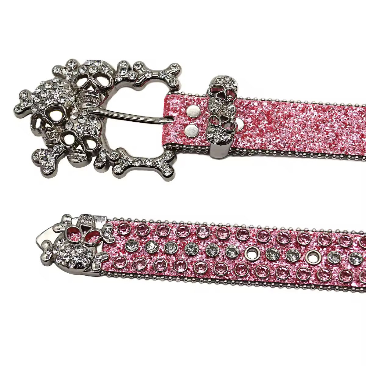 New Western Luxury Crystal Rhinestone Belt With Skeleton Button Head Hip Hop Punk Fashion Trend Designer Women's Belt_3
