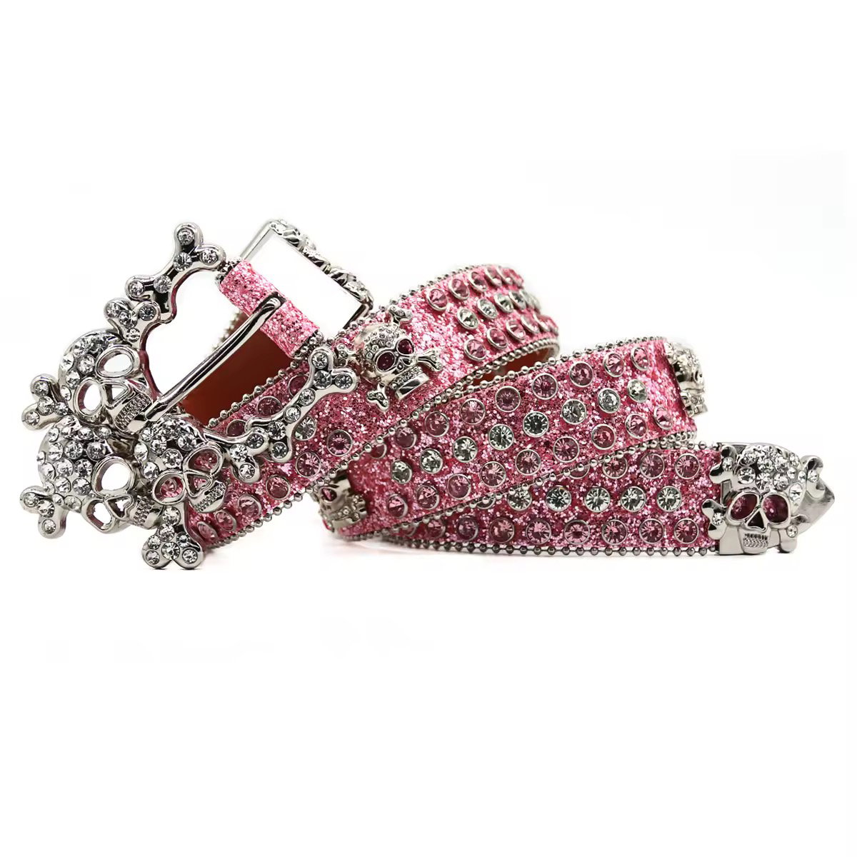 New Western Luxury Crystal Rhinestone Belt With Skeleton Button Head Hip Hop Punk Fashion Trend Designer Women's Belt_2