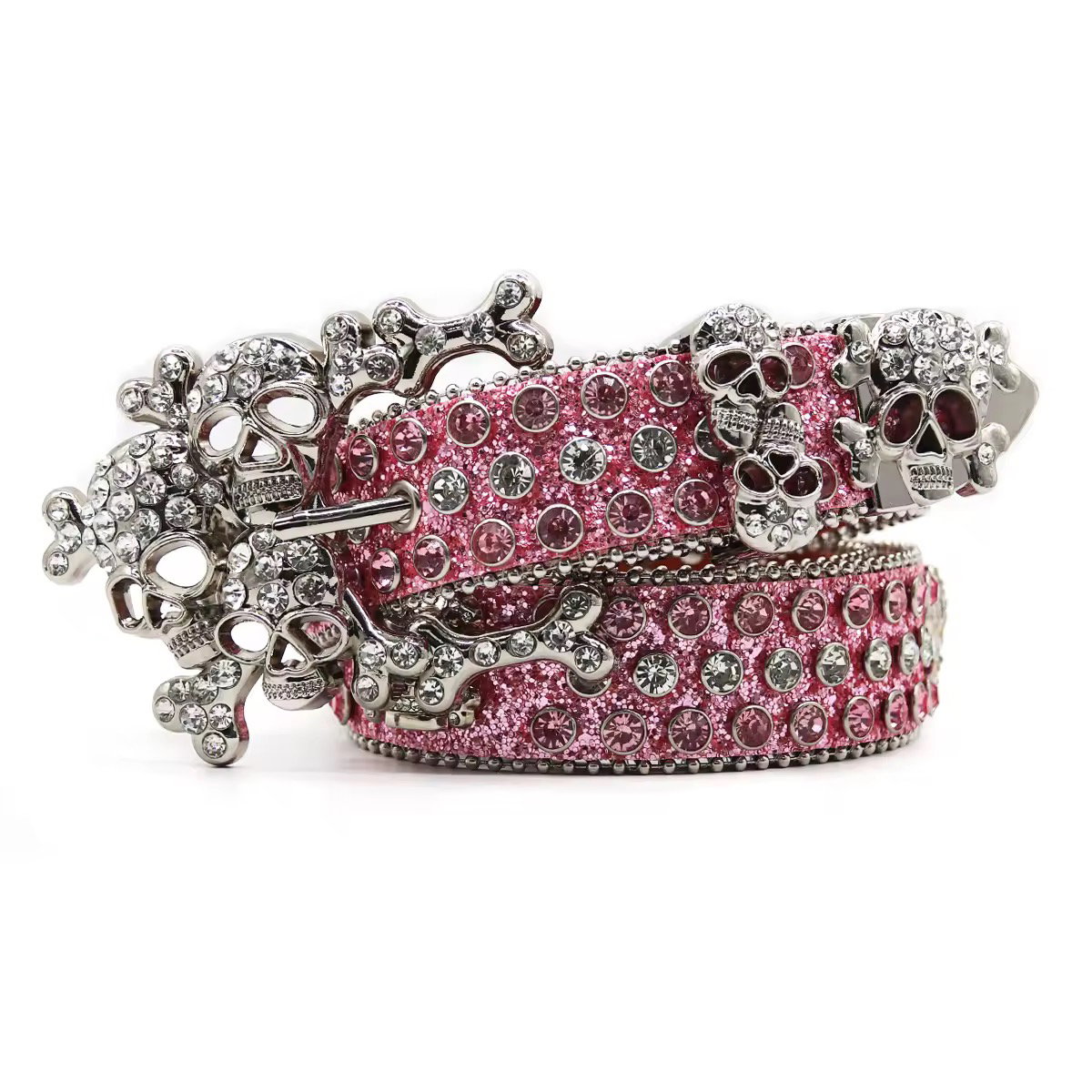 New Western Luxury Crystal Rhinestone Belt With Skeleton Button Head Hip Hop Punk Fashion Trend Designer Women's Belt_0