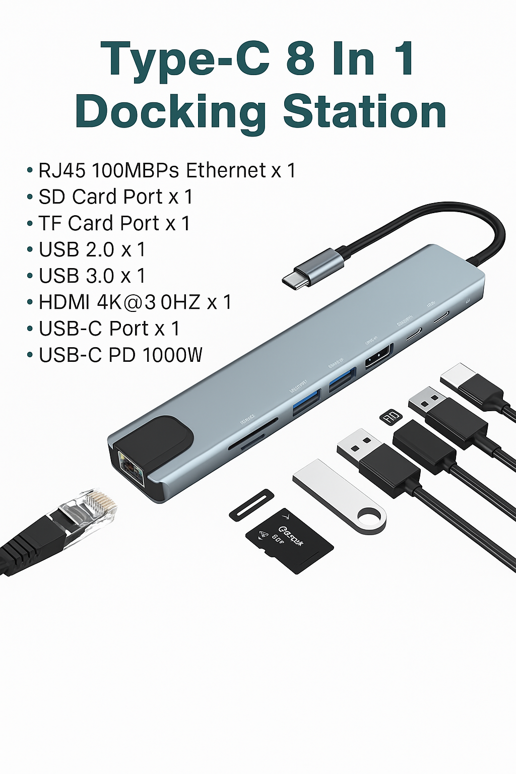 Hub 8 في 1 بمنفذ Type-C _0