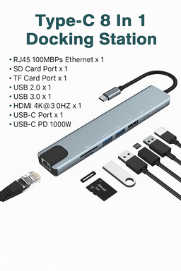 Hub 8 في 1 بمنفذ Type-C 