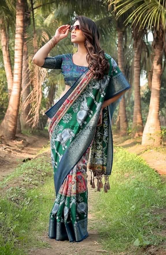 Digital Print Banarasi Silk Elephant Saree_0