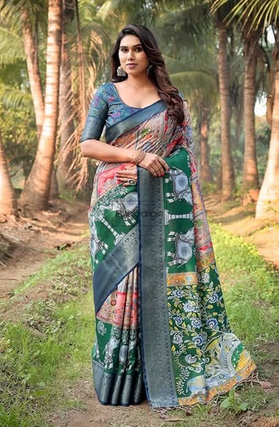 Digital Print Banarasi Silk Elephant Saree_2
