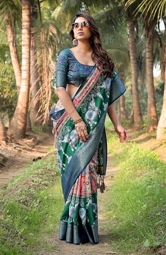 Digital Print Banarasi Silk Elephant Saree_1