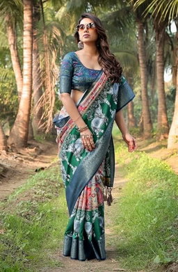 Digital Print Banarasi Silk Elephant Saree