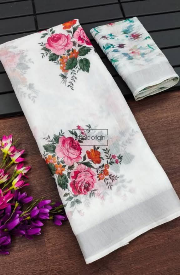 Digital Print Cotton Linen Saree_0
