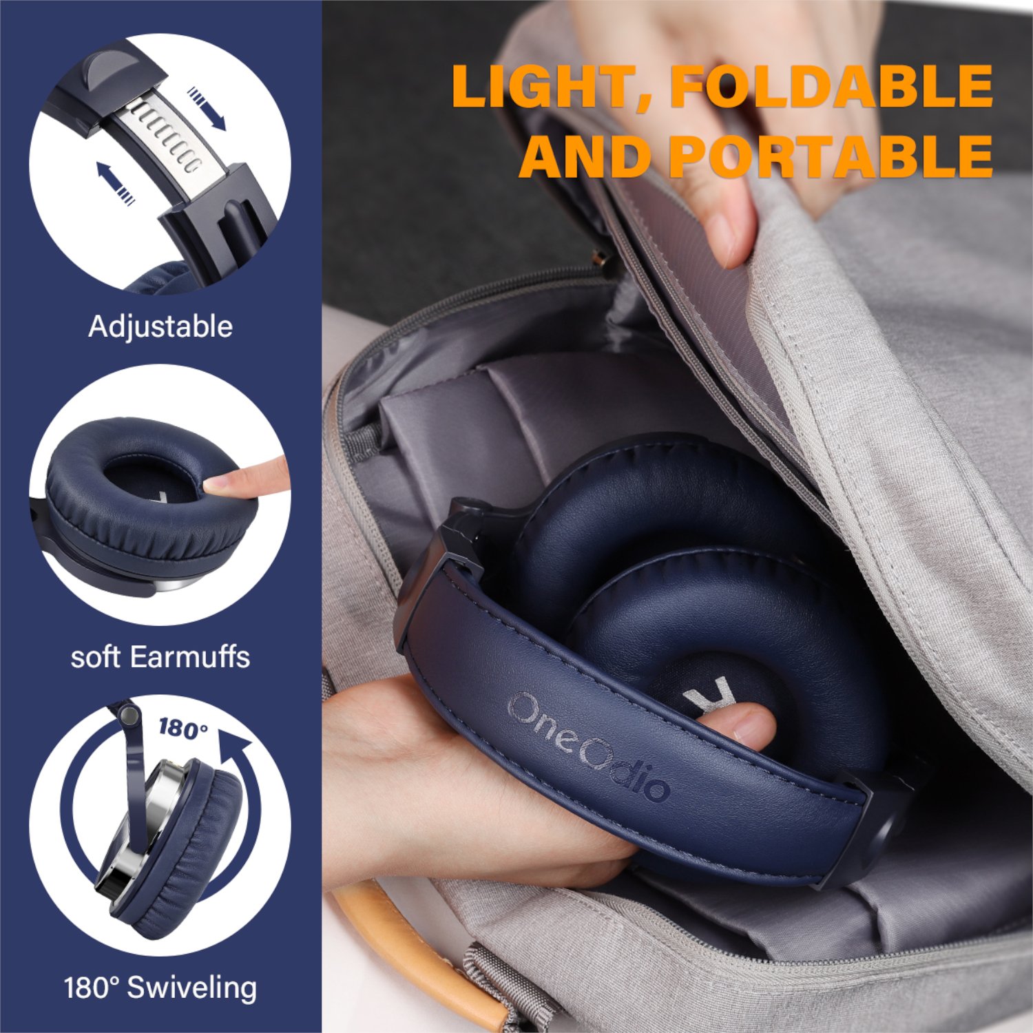 Oneodio Pro 10 Professional Wired Over Ear DJ and Studio Monitoring Headphones – Dark Blue _3