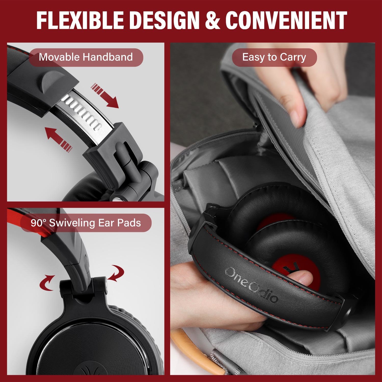  Oneodio Pro 10 Professional Wired Over Ear DJ and Studio Monitoring Headphones – Red/Black _3