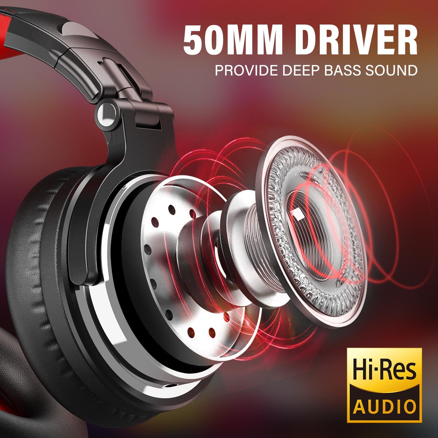  Oneodio Pro 10 Professional Wired Over Ear DJ and Studio Monitoring Headphones – Red/Black _2