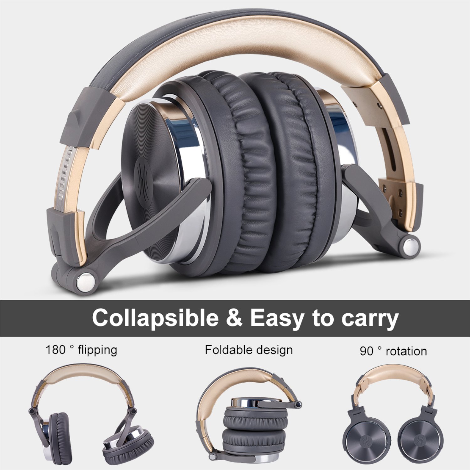  Oneodio Pro 10 Professional Wired Over Ear DJ and Studio Monitoring Headphones – Grey/Gold _3