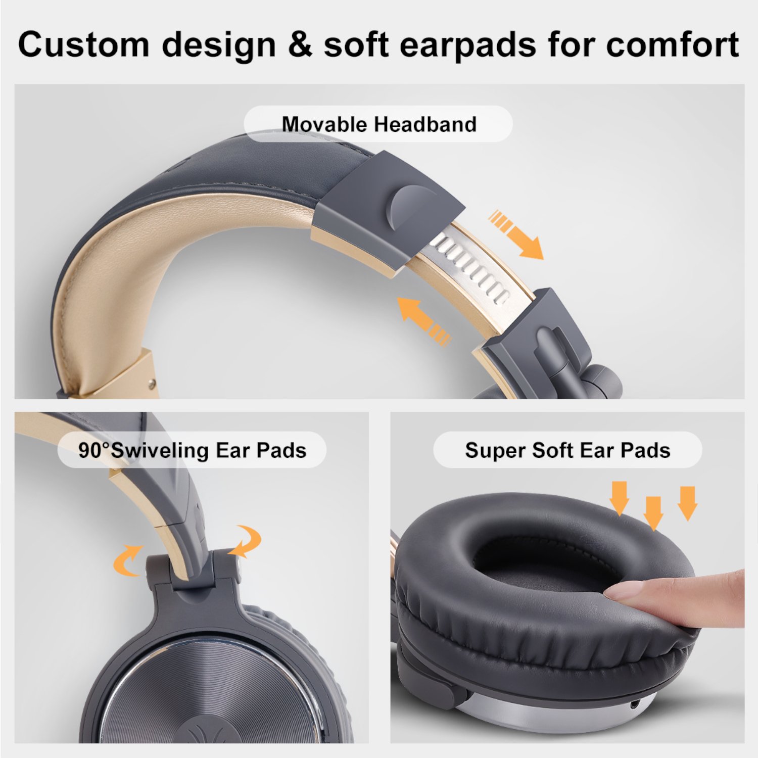  Oneodio Pro 10 Professional Wired Over Ear DJ and Studio Monitoring Headphones – Grey/Gold _2