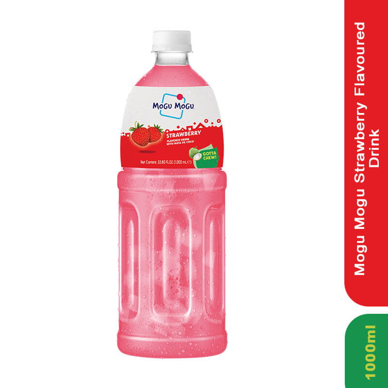Mogu Mogu Strawberry Flavored Drink with Nata De Coco, 1000ml_0