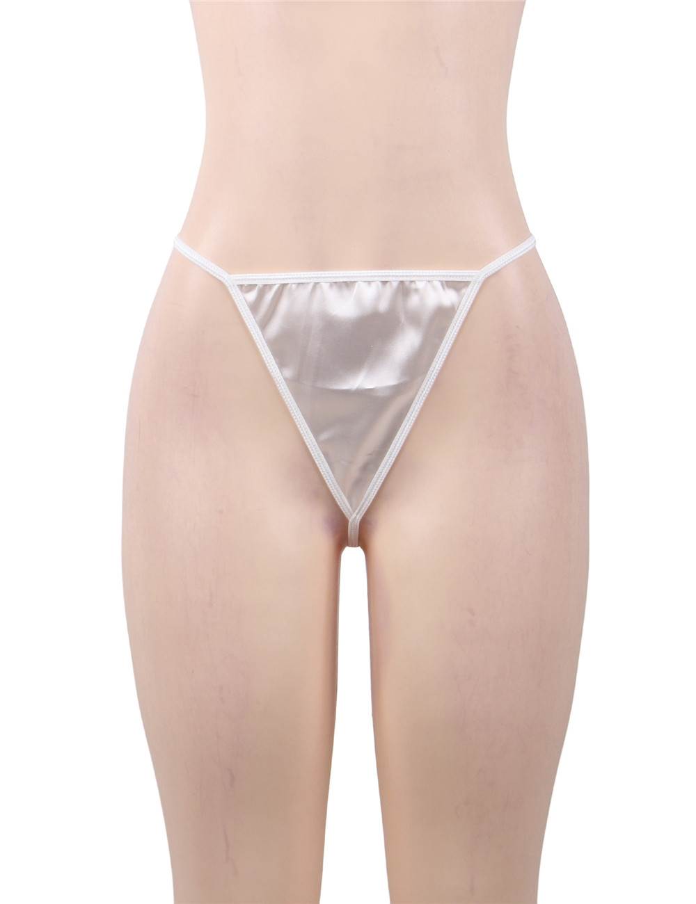 Eyelash Lace Silk Long Sleeves Sleepwear with G String Cream_1