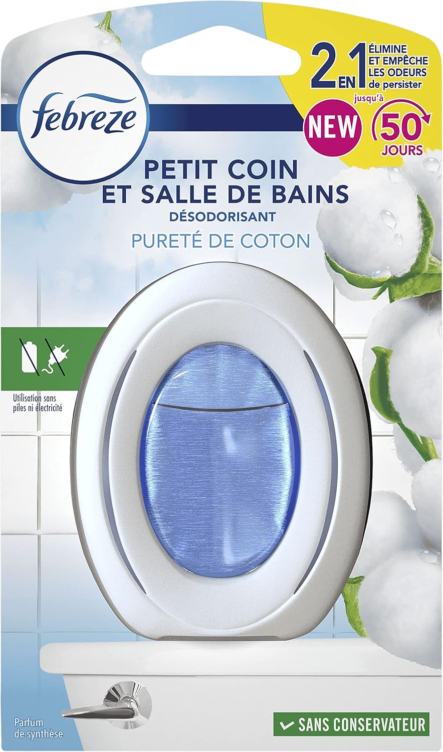 Febreze Désodorisant Petit Coin Pureté de Coton Éliminateur d'Odeurs Fraîcheur Durable_0