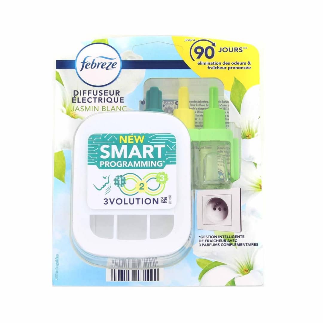Kit Démarrage Febreze Jasmin Blanc Désodorisant Électrique Anti-Odeurs Parfum d'Intérieur 3volution