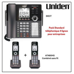 Uniden Pack Standard téléphonique sans fil 4 Lignes 1 Console Principale  AT4801 et 1 à 9 Combinés