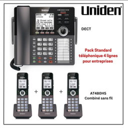 Uniden Pack Standard téléphonique sans fil 4 Lignes 1 Console Principale  AT4801 et 1 à 9 Combinés