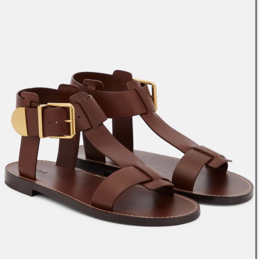 Open-Toe Flat Leather Sandals