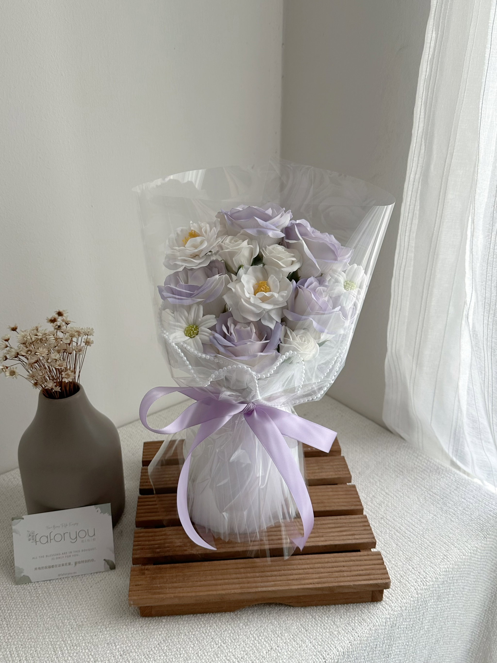 5 Stalk Soap Rose Transparent Bouquet _4
