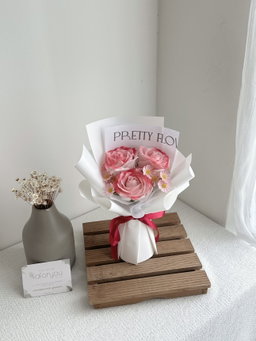 (3R008) 3 Stalk Soap Rose Daisy Bouquet 