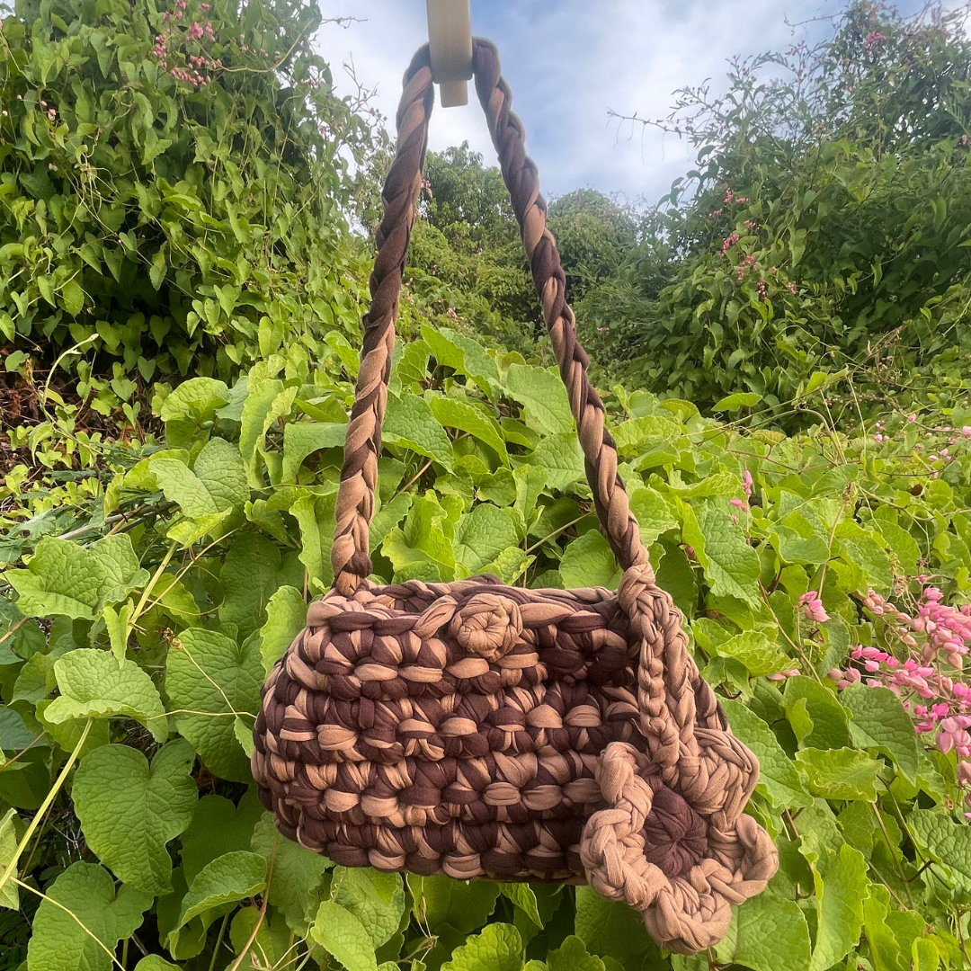 Two Toned Mini Wristlet Bag with Flower Charm_0