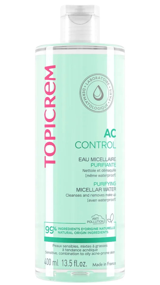 Topicrem AC Control - Eau Micellaire Purifiante - Visage et Yeux - Peaux Mixtes à Grasses, 400ml