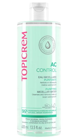 Topicrem AC Control - Eau Micellaire Purifiante - Visage et Yeux - Peaux Mixtes à Grasses, 400ml