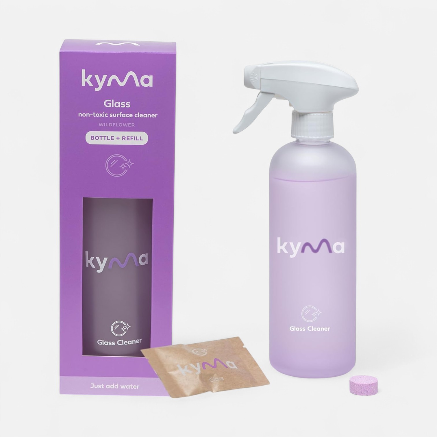 Kyma Lavender Glass Cleaner 500ml (Single Bottle Box 1pc + Refill, 115g)_0